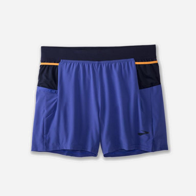 Brooks Sherpa 5 2-In-1 Hardloopshorts voor Heren Blauw/Donkerblauw/Oranje (NLTKH-6475)